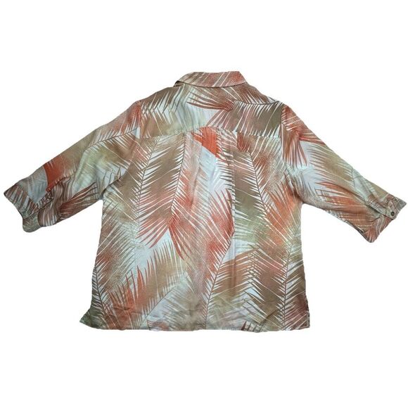 Chico’s Tropical Leaves Blouse Size XL Sleeve Button Up Tan Peach -Chicos Size 3 - Picture 3 of 8